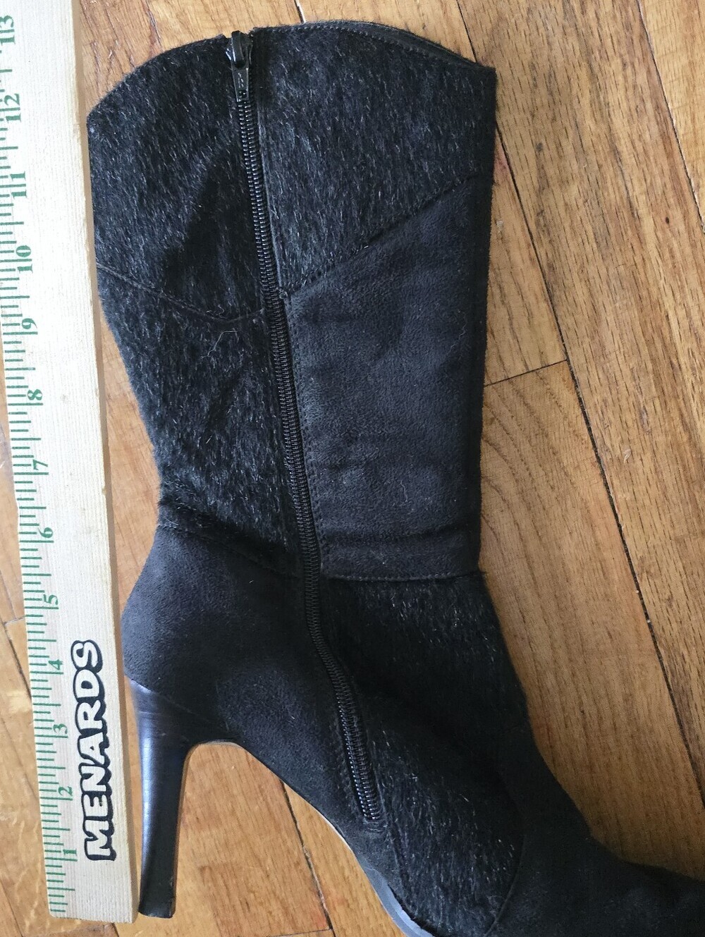 Stefani Collection Heeled Boots Womens 11 Black Pointed Toe Patchwork Suede - Picture 10 of 11